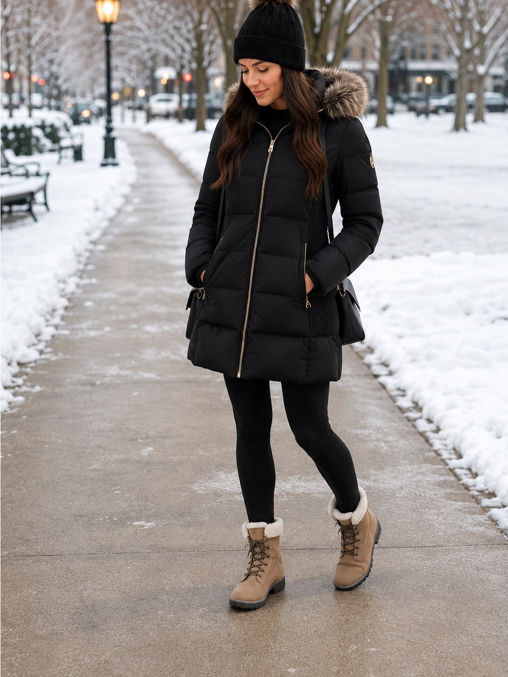 MICHAEL Michael Kors Black Down Puffer Coat with Faux-Fur Hood, size XS